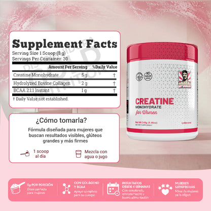 Creatina Monohidratada™ para Mujer – Moldea Glúteos y Cuida tu Piel en 30 Días